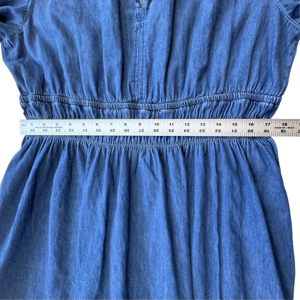 Gap Denim Dress Womens XXL Blue Cotton Ruffle Neck Tie Smocked Waist Long Sleeve - Picture 7 of 10